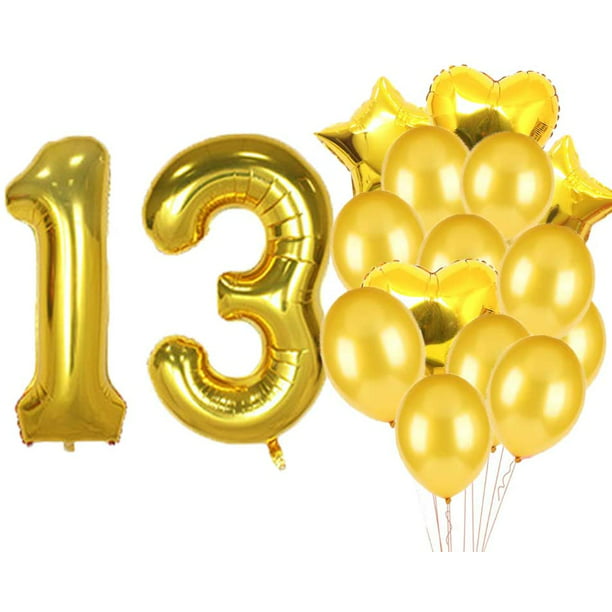 13th Birthday Balloons Printed with Happy Birthday 13 Number Balloon for Boy Girl 13th Gold Black Latex Confetti Balloon Party Decorations Supplies（15Pcs 12 inch） 